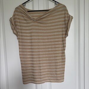 Ann Taylor LP Tan and Cream Striped Tee